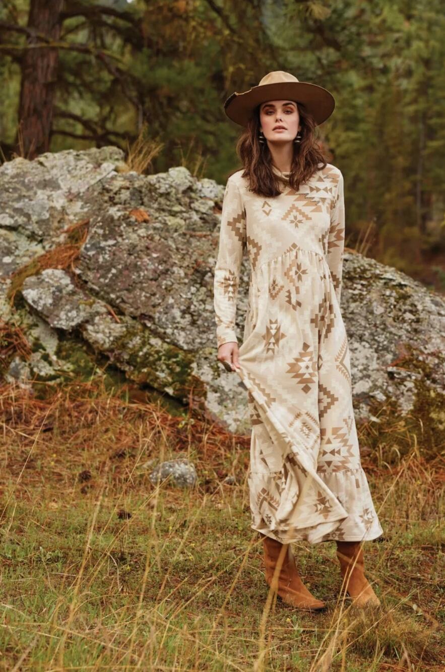 DOUBLE D RANCH Mesa Sunrise Maxi Dress Natural Western Aztec Sz S $490 {3L9}
